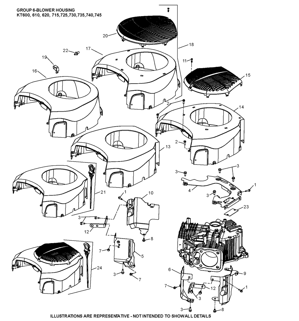 Kt735-3092 Blower Housing Diagram and Parts List for KT735-3092  Cub Cadet Lawn Tractor